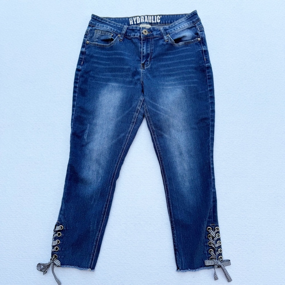 Hydraulic Lace-Up Hem Skinny Jeans Women’s Size 10 Blue Denim - Picture 2 of 12